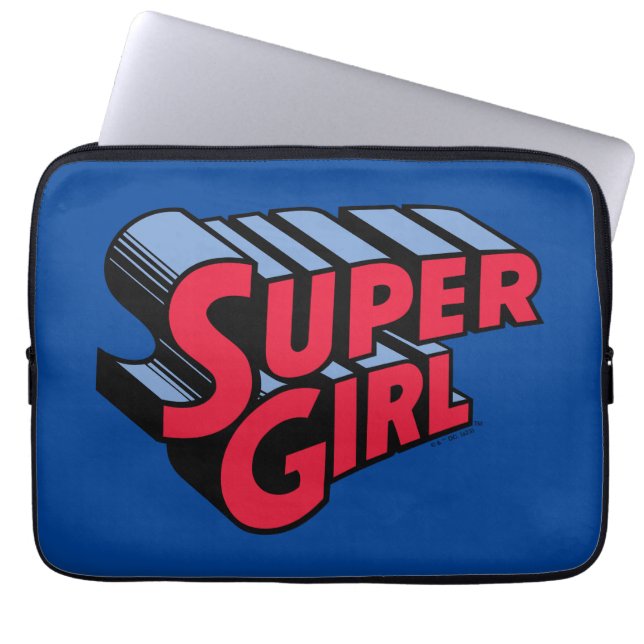 Rood en Blauw Supergirl Gestapelde Naam Logo Laptop Sleeve (Voorkant)