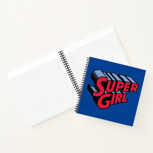 Rood en Blauw Supergirl Gestapelde Naam Logo Notitieboek (Binnen)