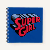 Rood en Blauw Supergirl Gestapelde Naam Logo Notitieboek (Voorkant)