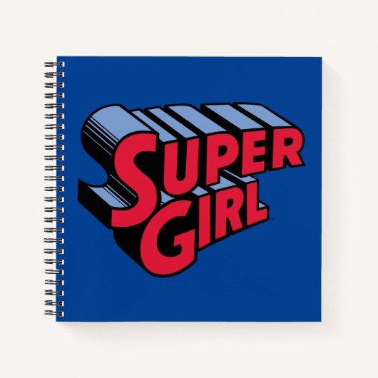 Rood en Blauw Supergirl Gestapelde Naam Logo Notitieboek (Voorkant)