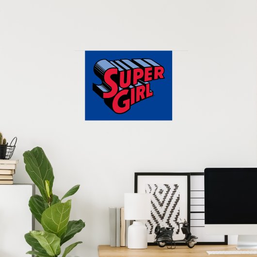 Rood en Blauw Supergirl Gestapelde Naam Logo Poster (Thuiskantoor)