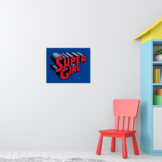 Rood en Blauw Supergirl Gestapelde Naam Logo Poster (Kinderkamer 1)