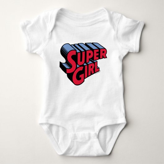 Rood en Blauw Supergirl Gestapelde Naam Logo Romper (Voorkant)