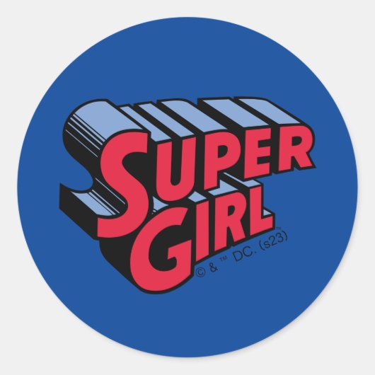 Rood en Blauw Supergirl Gestapelde Naam Logo Ronde Sticker (Voorkant)