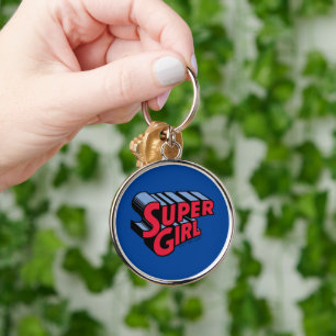 Rood en Blauw Supergirl Gestapelde Naam Logo Sleutelhanger