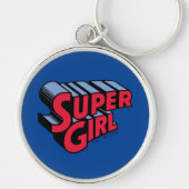 Rood en Blauw Supergirl Gestapelde Naam Logo Sleutelhanger (Voorkant)