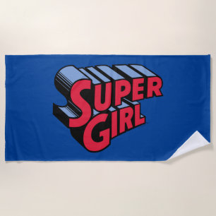 Rood en Blauw Supergirl Gestapelde Naam Logo Strandlaken