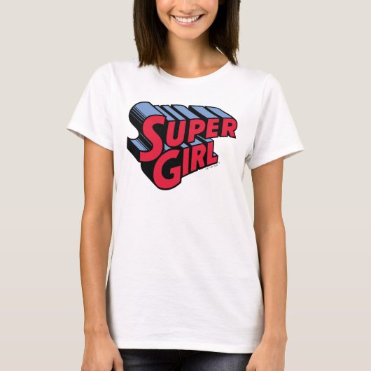 Rood en Blauw Supergirl Gestapelde Naam Logo T-shirt (Voorkant)