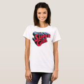 Rood en Blauw Supergirl Gestapelde Naam Logo T-shirt (Voorkant volledig)