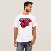 Rood en Blauw Supergirl Gestapelde Naam Logo T-shirt (Voorkant volledig)
