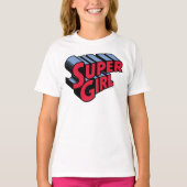 Rood en Blauw Supergirl Gestapelde Naam Logo T-shirt (Voorkant)