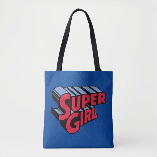 Rood en Blauw Supergirl Gestapelde Naam Logo Tote Bag (Voorkant)