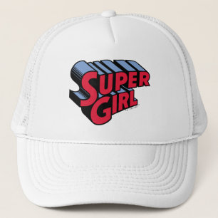 Rood en Blauw Supergirl Gestapelde Naam Logo Trucker Pet