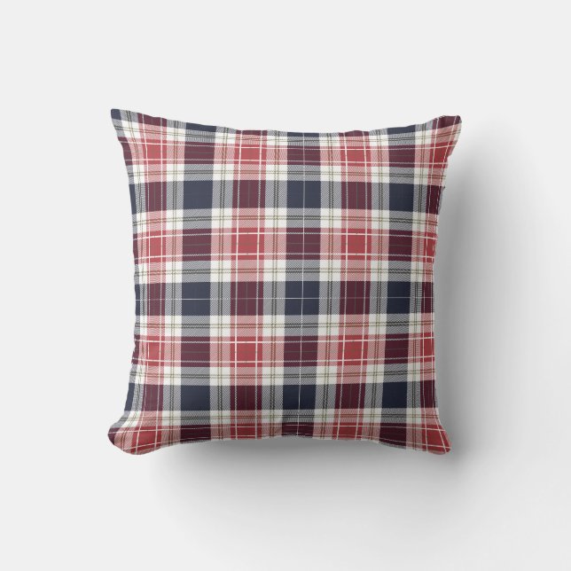 Rood en blauw Tartan pleister roestpatroon Kussen (Voorkant)