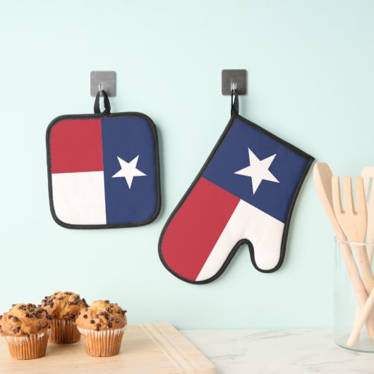 Rood en blauw Texas State Flag Ovenwant & Pannenlap Set (Insitu(Ophanging))