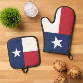 Rood en blauw Texas State Flag Ovenwant & Pannenlap Set (Top down)