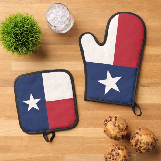 Rood en blauw Texas State Flag Ovenwant & Pannenlap Set (Top down)