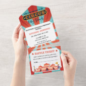 Rood en blauw ticket Circus Baby shower All In One Uitnodiging (Afscheurbaar)