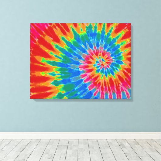 Rood en Blauw Tie Dye 24 "x18" Art Canvas Afdruk (Insitu (Houten vloer))