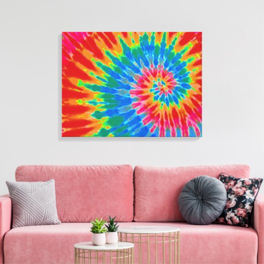 Rood en Blauw Tie Dye 24 "x18" Art Canvas Afdruk (Insitu (Woonkamer))