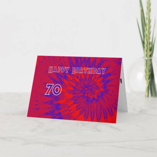Rood en Blauw Tie Dye 70th Happy Birthday Kaart (Voorkant)