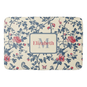 Rood en Blauw Toile de Jouy Gepersonaliseerd Badmat