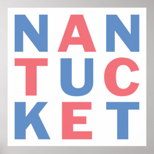 Rood en blauw typografisch poster Nantucket #2