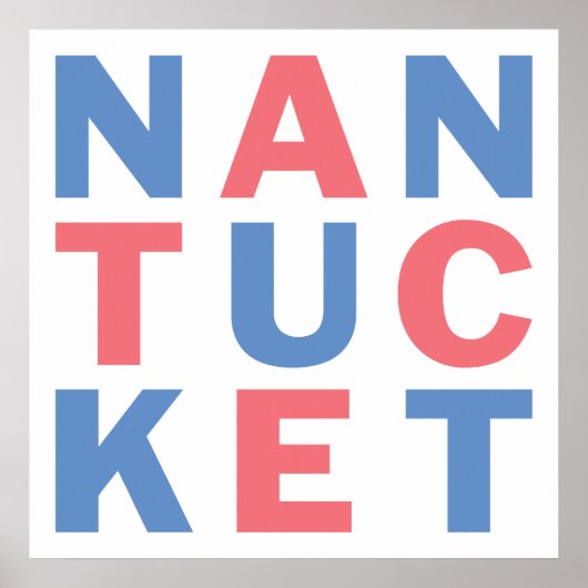 Rood en blauw typografisch poster Nantucket #2 (Voorkant)