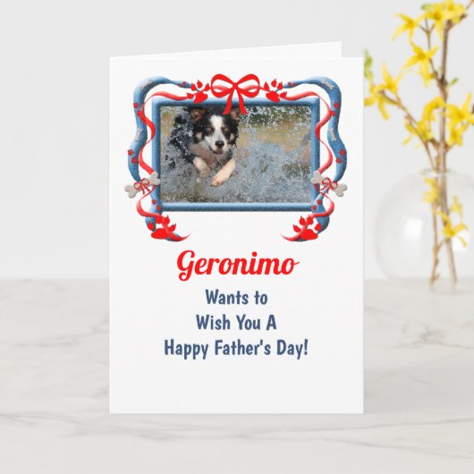 Rood en blauw van de hond Vaderdag Kaart (Gele Bloem)