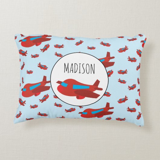 Rood- en blauw-vliegtuigpatroon - Aangepast Accent Kussen (Achterkant)