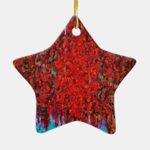 Rood en blauw vuur en ijs keramisch ornament