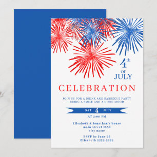 Rood en blauw vuurwerk 4 juli uitnodigingen