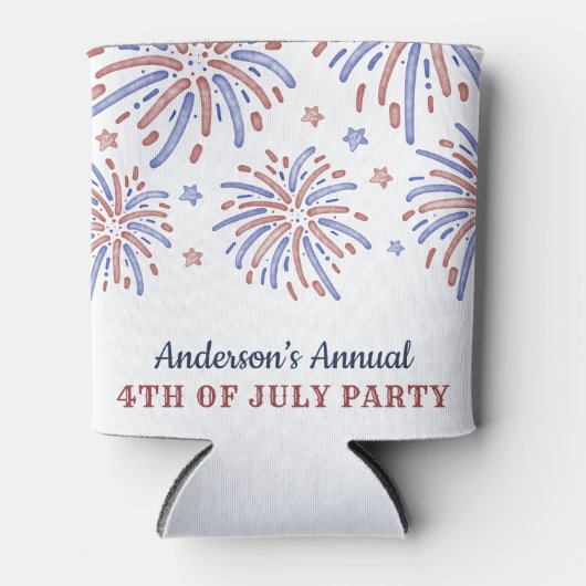 Rood en blauw vuurwerk op 4 juli blikjeskoeler (Voorkant)