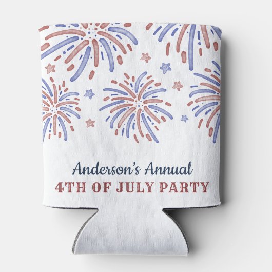 Rood en blauw vuurwerk op 4 juli blikjeskoeler (Achterkant)