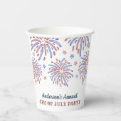 Rood en blauw vuurwerk op 4 juli papieren bekers (Voorkant)