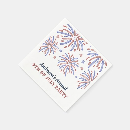 Rood en blauw vuurwerk op 4 juli servet (Hoek)