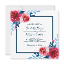 Rood en Blauw Waterverf Bloemen Bruiloft