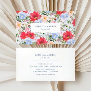 Rood en blauw Waterverf Floral Visitekaartje