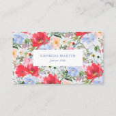 Rood en blauw Waterverf Floral Visitekaartje (Voorkant)