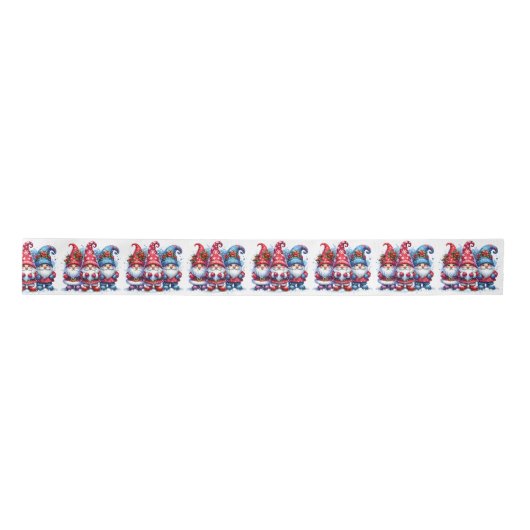 Rood en blauw Waterverf Holiday Gnomes Christmas Satijnen Lint (Voorkant)