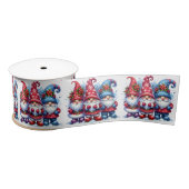 Rood en blauw Waterverf Holiday Gnomes Christmas Satijnen Lint (Spoel)