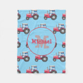 Rood en Blauw Waterverf Tractor Patroon Custom Fleece Deken (Voorkant)