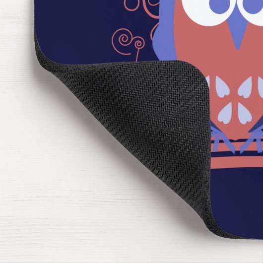 Rood en blauw Whimsical Cute Owl mousepad Muismat (Hoek)