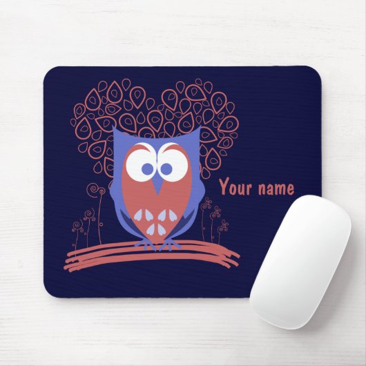 Rood en blauw Whimsical Cute Owl mousepad Muismat (Met muis)