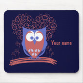 Rood en blauw Whimsical Cute Owl mousepad Muismat (Voorkant)