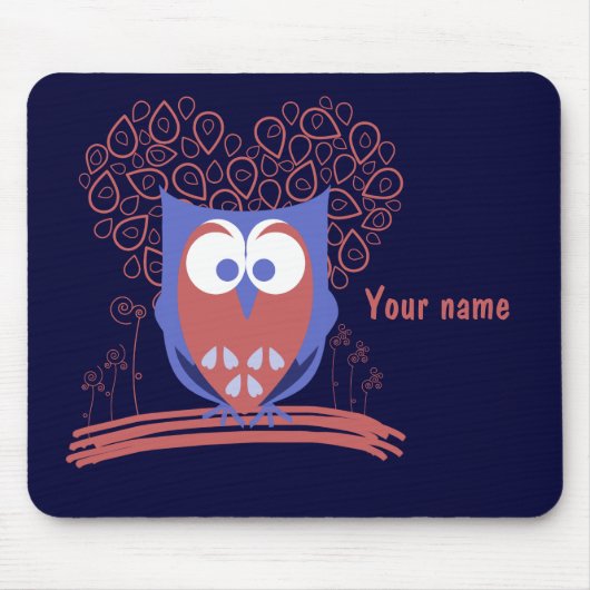 Rood en blauw Whimsical Cute Owl mousepad Muismat (Voorkant)