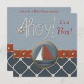 Rood en blauw zeilboot Baby shower Kaart (Voorkant / Achterkant)