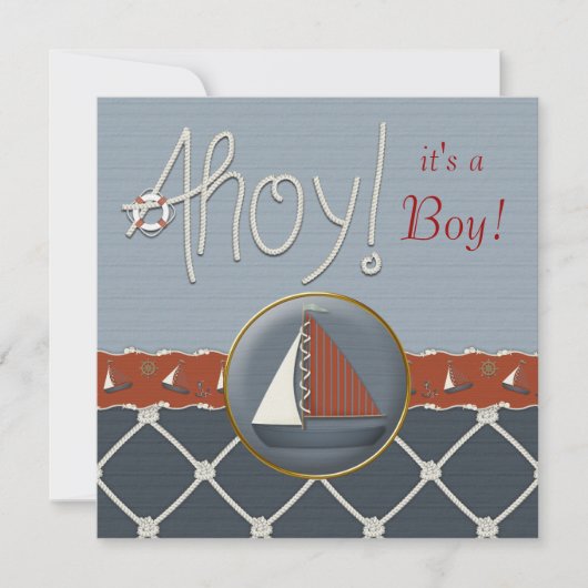 Rood en blauw zeilboot Baby shower Kaart (Voorkant)