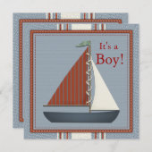 Rood en blauw zeilboot Baby shower Kaart (Voorkant / Achterkant)