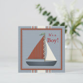 Rood en blauw zeilboot Baby shower Kaart (Staand voorkant)